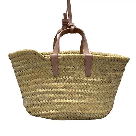 Auth CELINE Teen Triomphe Pannier - Beige Pink Beige Raffia Calf Skin Tote Bag - Picture 3 of 16